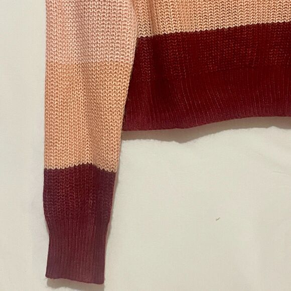 Pink Boxy Cropped Boat Neck Stripe Ribbed Knit Sweater - Picture 5 of 14